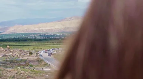 View on green fields, mountains and old cemetery from Khor Virap Stock Footage 65337224