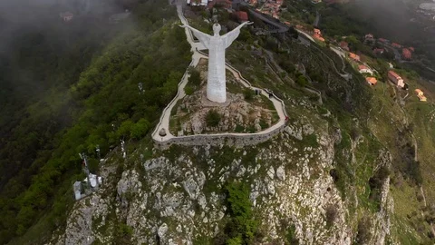View at green hill with statue in Maratea town in Italy Stock Footage 112891772