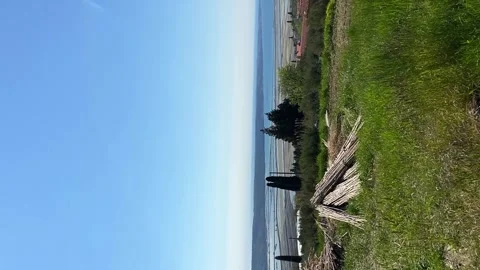 View to green hills, olive trees , Adriatic sea against sky from Slovenian coast Video stock 154198181