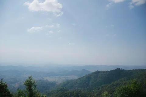 View of green mountain under mist and sky cloudy , Umphang Tak Thailand Stock Photos