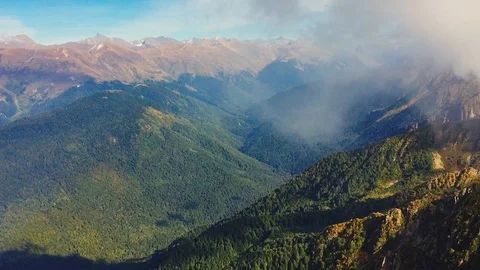 View of green mountains and clouds. Russia, Caucasus Mountains Stock Footage 87451962