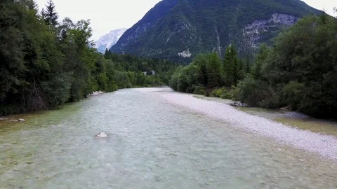 View of green natural Soca river Stock Footage 80644061