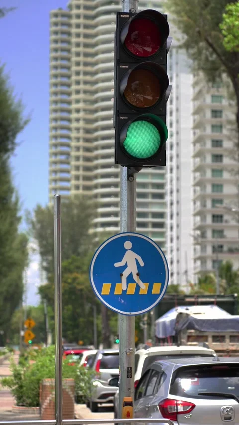 View of Green Pedestrian Traffic Light at Road Crossing in Penang Stock Footage 332268883
