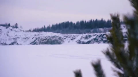 View of a green pine or spruce branch against the background of a snow-covered 動画素材 160759597