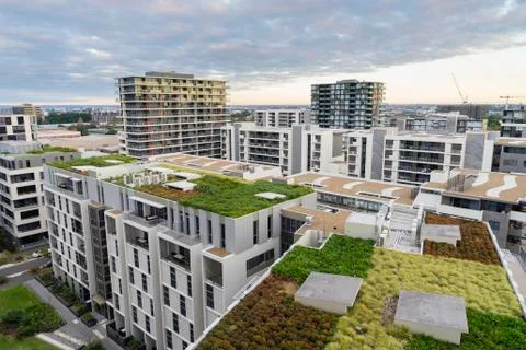 View of green roof on modern buildings in Sydney, Australia Stock Photos