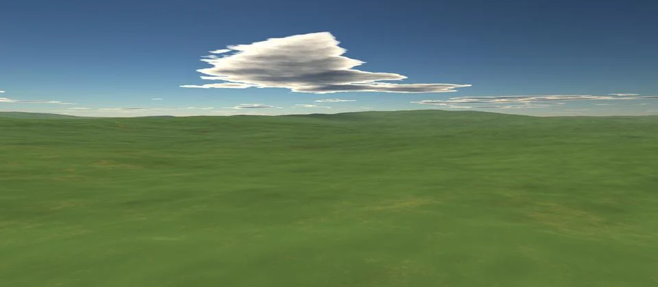 View of the green valley with clouds and the horizon Stock Illustration