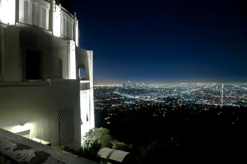 The view from the Griffith Observatory at night Stock Photos