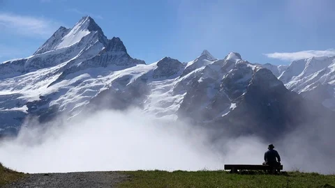 View from Grindelwald-First to Schreckhorn, Bernese Alps, Switzerland, Europe Stock Footage 81287611