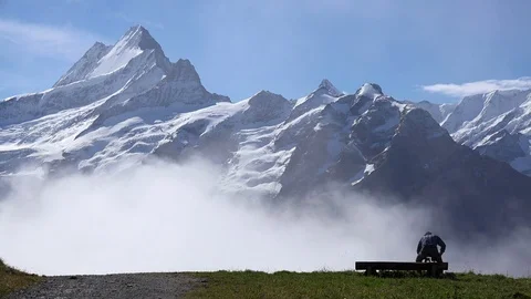 View from Grindelwald-First to Schreckhorn, Bernese Alps, Switzerland, Europe Stock Footage 81287630