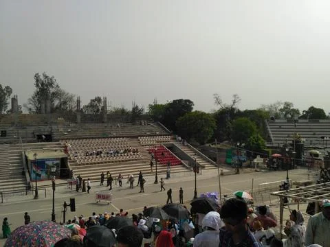 A view of ground before beginning of flag ceremony at wagah border Stock Photos