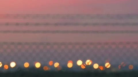 View from the ground on grounded airplane at sunset, Night light 스톡 동영상 112560466