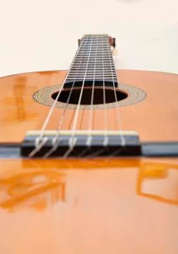 View of a guitar and its strings. Stock Photos