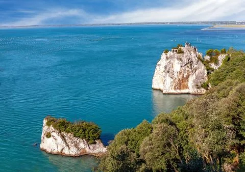 View of the Gulf of Trieste from Duino Castle; Italy Stock Photos