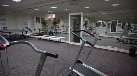 View of the Gym With Outdated Training Equipment Stock Footage 64000879