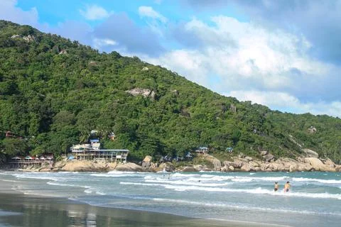 View of Haad Rin Beach before the full moon party on the island of Ko Pha-ngan Stock Photos