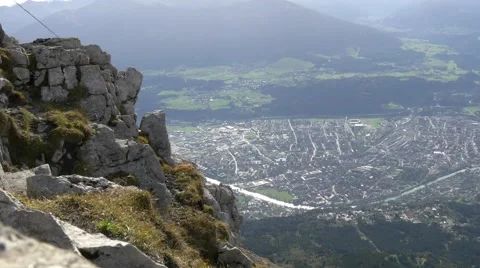 View from Hafelekar mountain top down to Innsbruck city Stock Footage 43813130