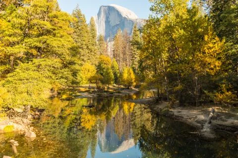 View of the Half Dome and the Merced River from the Sentinel Bridge in Yosemite Stock Photos