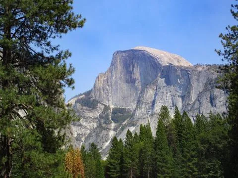 View of the Half Dome, one of the most iconic mountain of Yosemite National Stock Photos