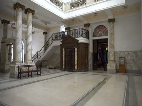 View to the hall inside vintage antique colonial pharmacy in Havana Stock Footage 71037845