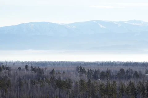 View of the Hamar Daban mountains on a clear winter day Stock Photos
