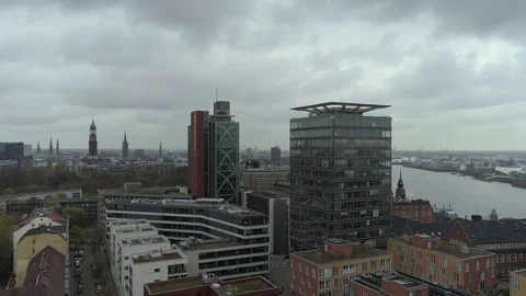 View of Hamburg on a cloudy day with a Drone Stock Footage 79802400