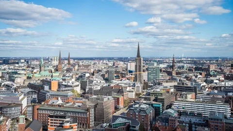 View of hamburg with fluffy clouds by day timelapse Stock Footage 74124729