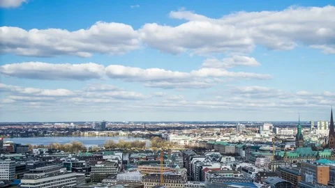 View of hamburg with fluffy clouds by day timelapse Stock Footage 74125033
