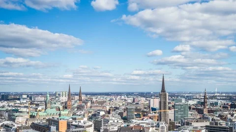 View of hamburg with fluffy clouds by day timelapse Video stock 74125667