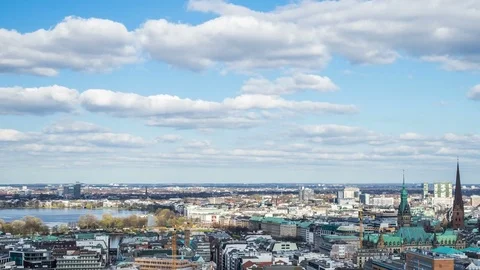 View of hamburg with fluffy clouds by day timelapse Stock-Footage 74125887