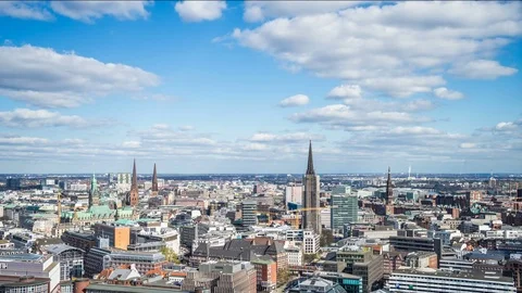 View of hamburg with fluffy clouds by day timelapse Stock-Footage 74125979
