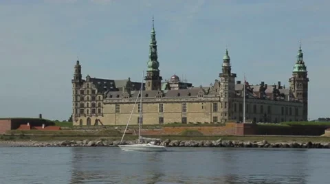 View of Hamlet's castle in Kronborg, near Copenhagen, Denmark Stock Footage 55391886