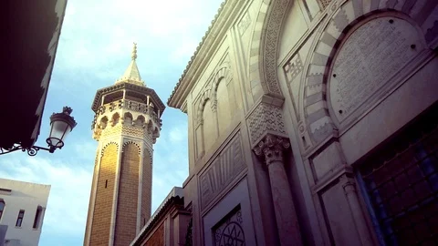 View Of Hammouda Pacha Mosque (Tunis) With Tower Stock Footage 114254980