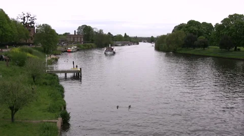 View from Hampton Court Bridge on river Thames Stock Footage 49740144