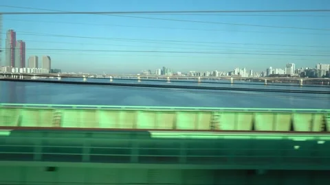 View of the Han River from inside a train Vídeos de archivo 332257579