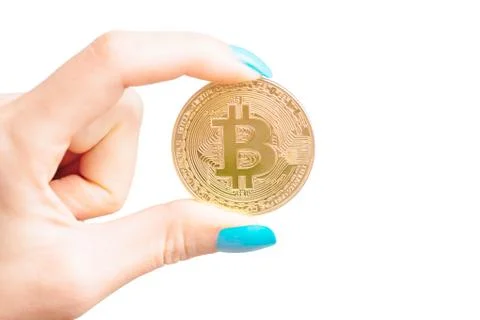 View of hand with bitcoin. Stock Photos