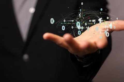 View of a hand holding the codes network - Artificial intelligence concept 写真素材
