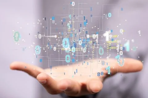 View of a hand holding the codes network - Artificial intelligence concept Stockfoto's