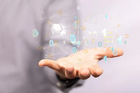 View of a hand holding the codes network - Artificial intelligence concept Stockfoto's