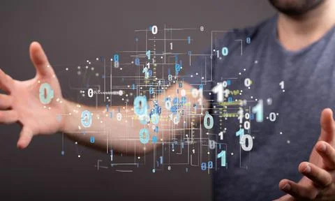 View of hands holding the codes network - Artificial intelligence concept Stock Photos