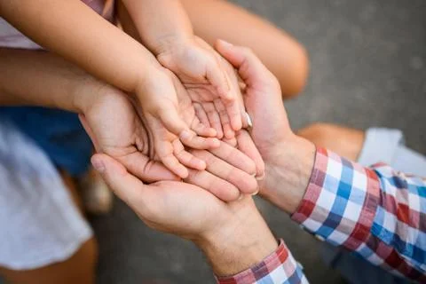 View on hands which turned palms up and lie on each other Stock-Fotos