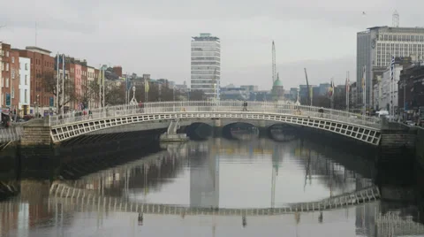 View of Ha'penny Bridge, Dublin, Ireland Stock Footage 33573159