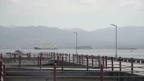 A view from a harbor against the mountain Stock Footage 166240611