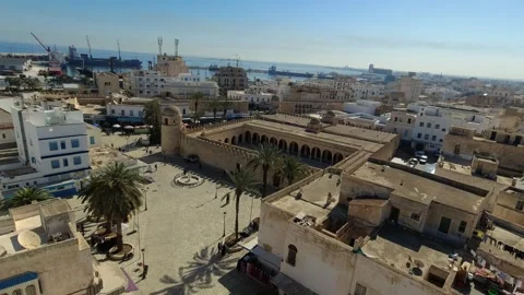 View of the harbor and the great mosque from the Ribat tower/Fortress, Sousse, Stock Footage 254267735