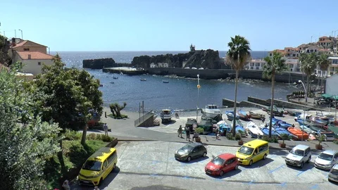 View of Harbor at Camara do Lobos in Madeira Stock Footage 127286090