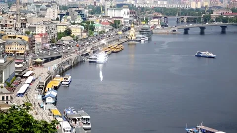 View of the Harbor Kiev river station Stock Footage 103587224