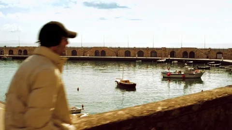 View of the harbor from a moving car Stock Footage 88404471