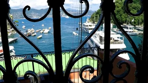 View of the harbor through an old gate Stock Footage 83006301