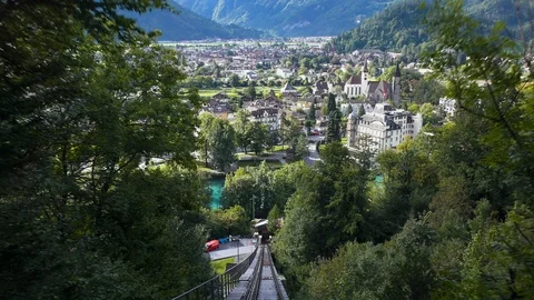 View of Harder Kulm cog railway Interlaken Switzerland Stock Footage 89974503