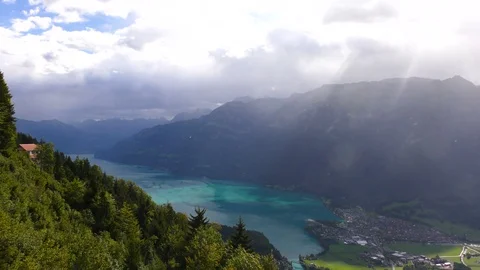 View from Harder Kulm lake Brienzersee Interlaken Switzerland Stock Footage 89975628