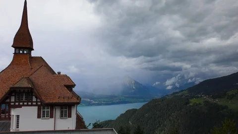 View from Harder Kulm lake Thunersee Interlaken Switzerland Stock Footage 89976818